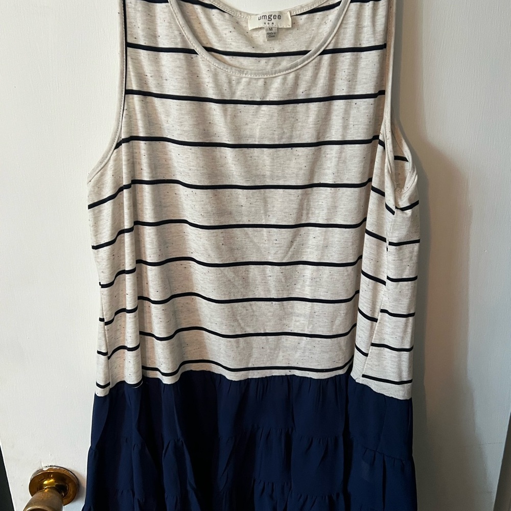 Umgee Women's Striped Sleeveless Tank Top - Navy and White